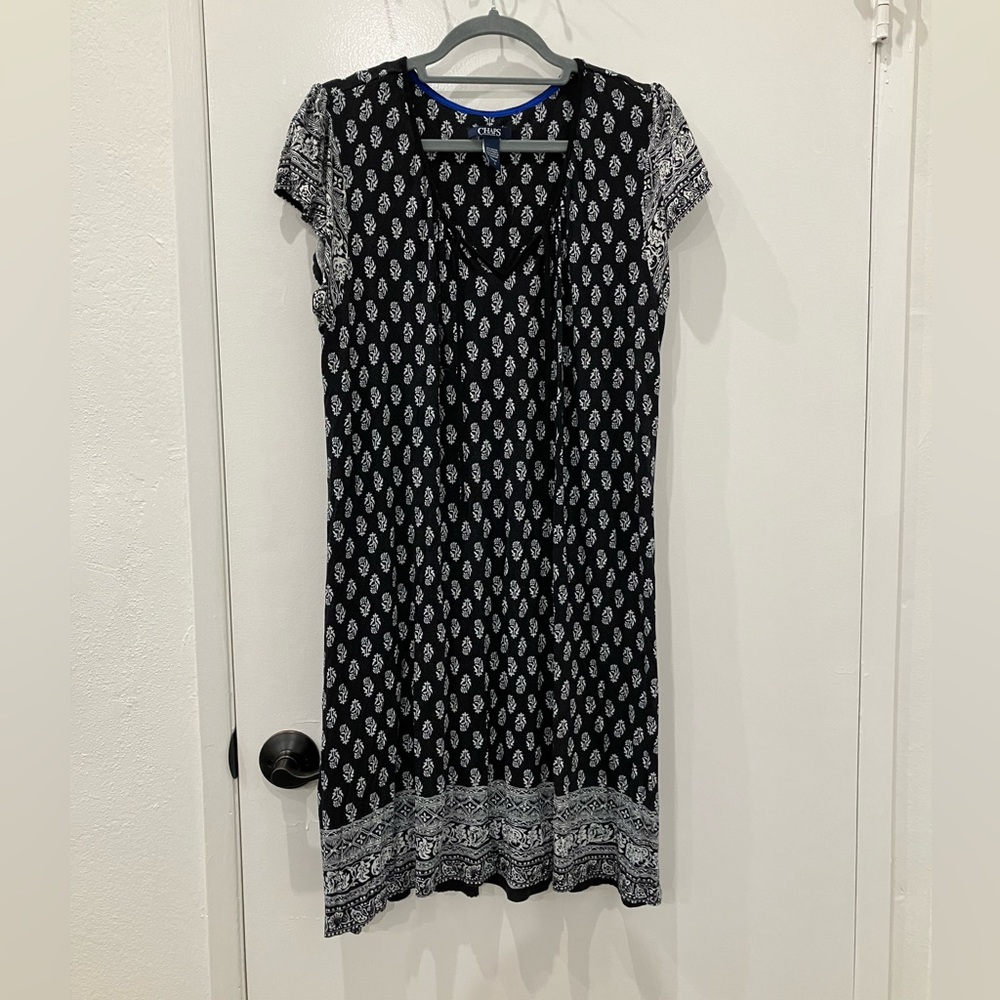 Chaps L black & white dress